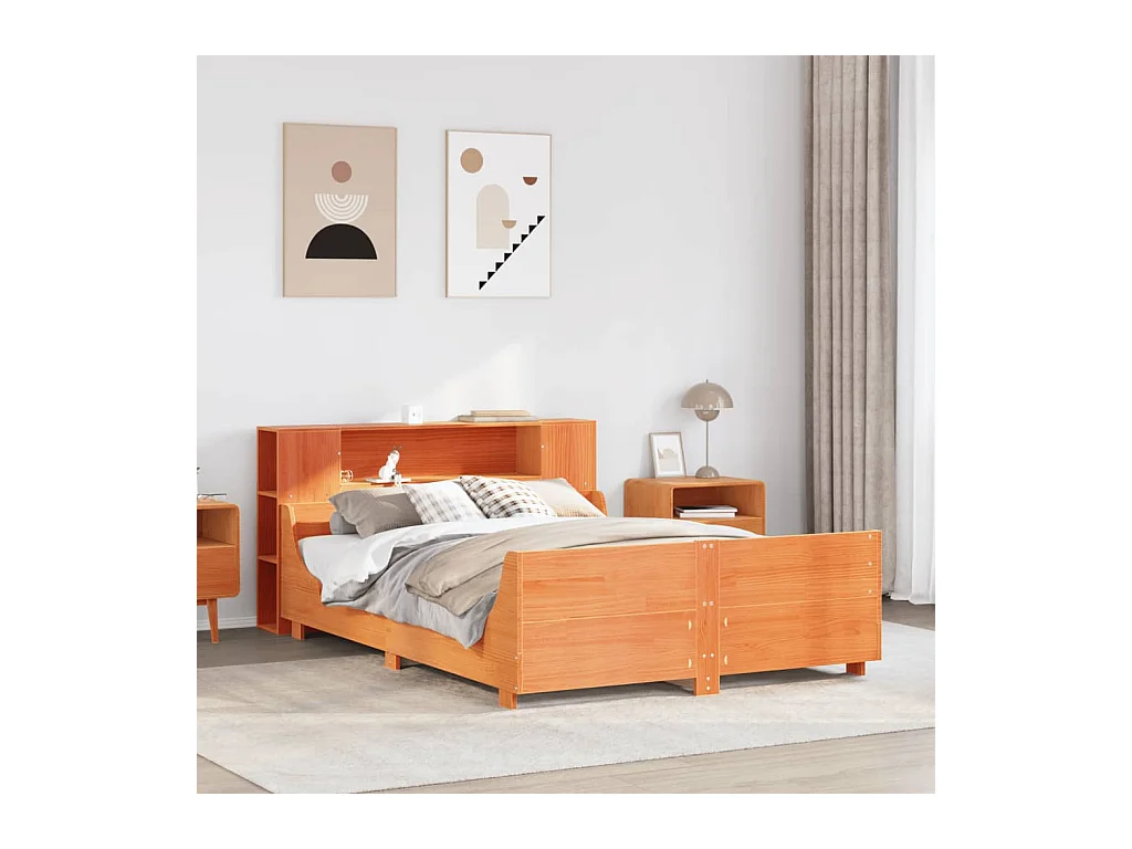 Letto per adulti | Letto matrimoniale | Giroletto senza Materasso Marrone Cera 150x200 cm Legno di Pino