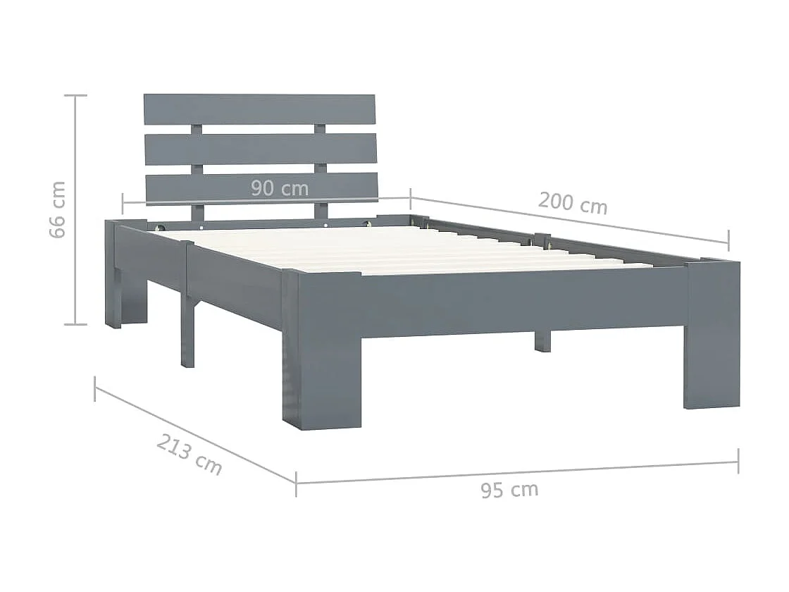 Lit simple | Lit adulte, enfant | Cadre de lit gris bois de pin massif 90x200 cm