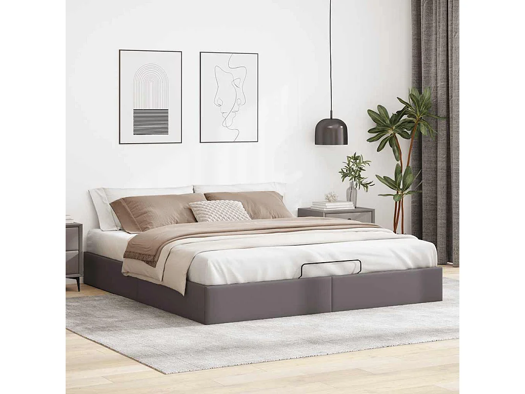 Lit double | Lit adulte | Cadre de lit ottoman gris 160x200 cm similicuir