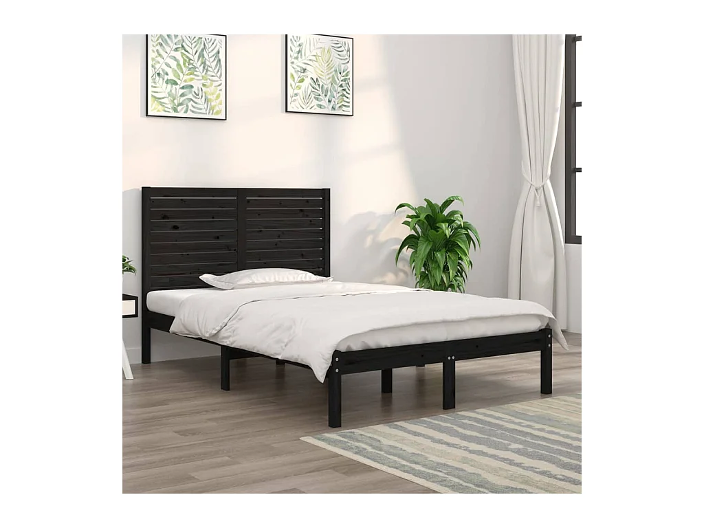 Lit double | Lit adulte | Cadre de lit noir 140x190 cm bois massif
