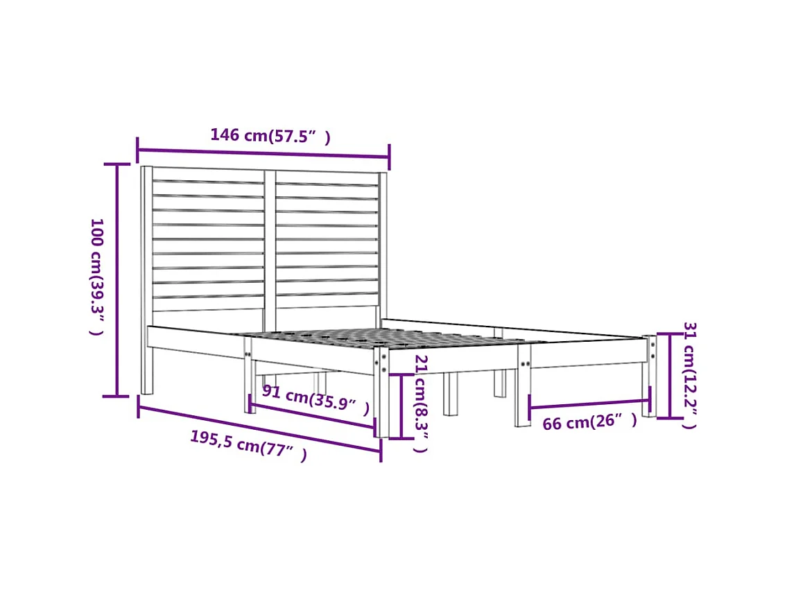 Lit double | Lit adulte | Cadre de lit noir 140x190 cm bois massif
