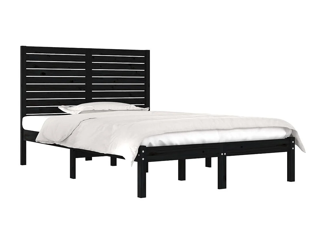 Lit double | Lit adulte | Cadre de lit noir 140x190 cm bois massif