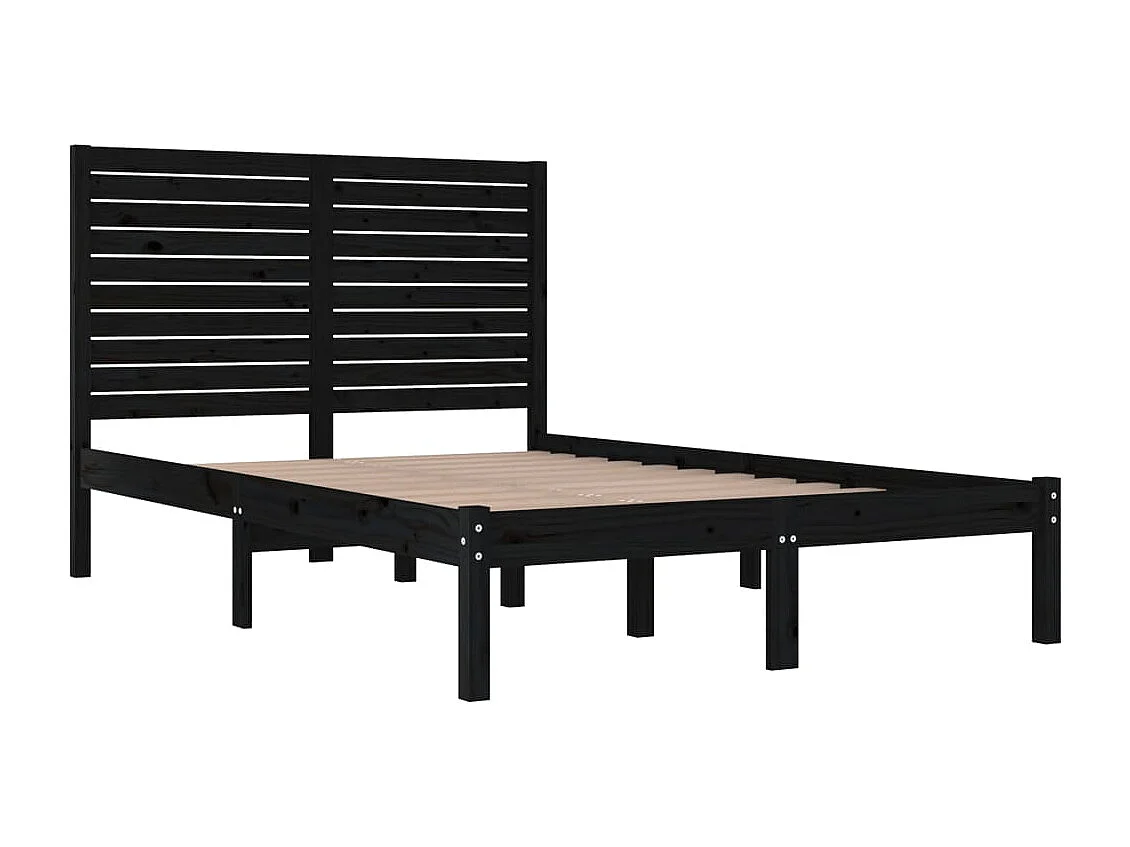 Lit double | Lit adulte | Cadre de lit noir 140x190 cm bois massif