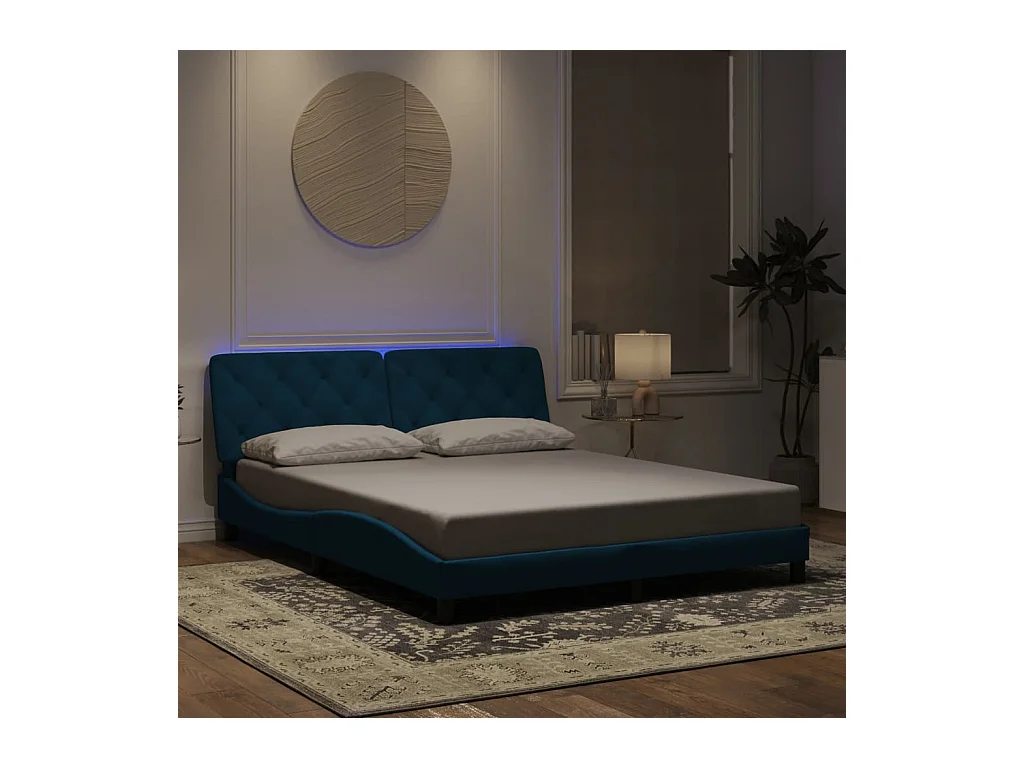 Lit double | Lit adulte | Cadre de lit avec LED bleu 160x200 cm velours