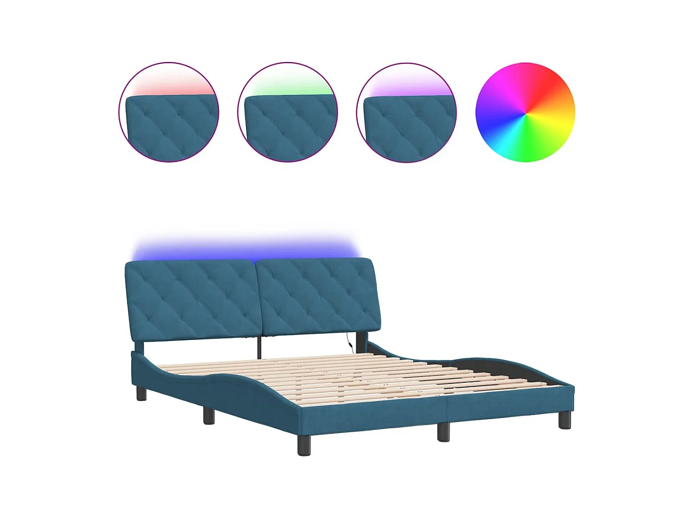 Lit double | Lit adulte | Cadre de lit avec LED bleu 160x200 cm velours