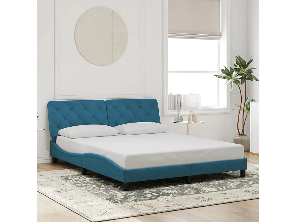Lit double | Lit adulte | Cadre de lit avec LED bleu 160x200 cm velours