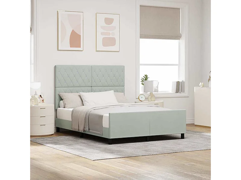 Lit double | Lit adulte | Cadre de lit avec tête de lit Gris clair 160x200 cm Velours