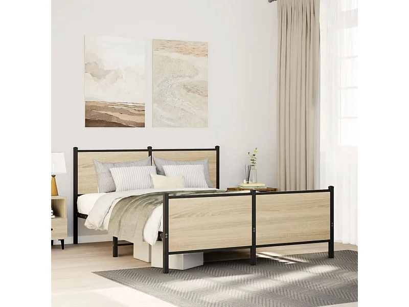 Letto per adulti | Letto matrimoniale | Giroletto senza Materaso in Metallo Rovere Sonoma 140x190 cm