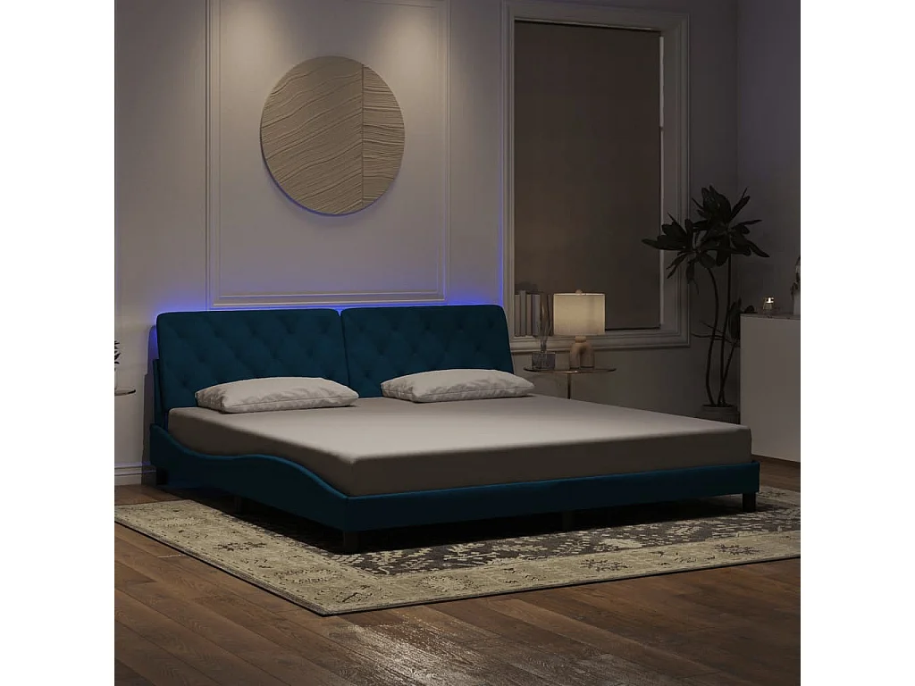 Lit double | Lit adulte | Cadre de lit avec lumières LED bleu 200x200 cm velours