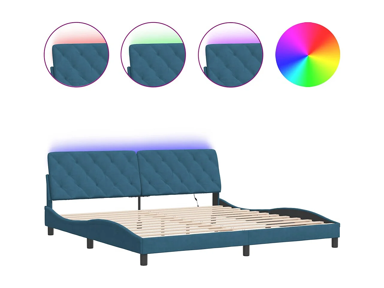Lit double | Lit adulte | Cadre de lit avec lumières LED bleu 200x200 cm velours