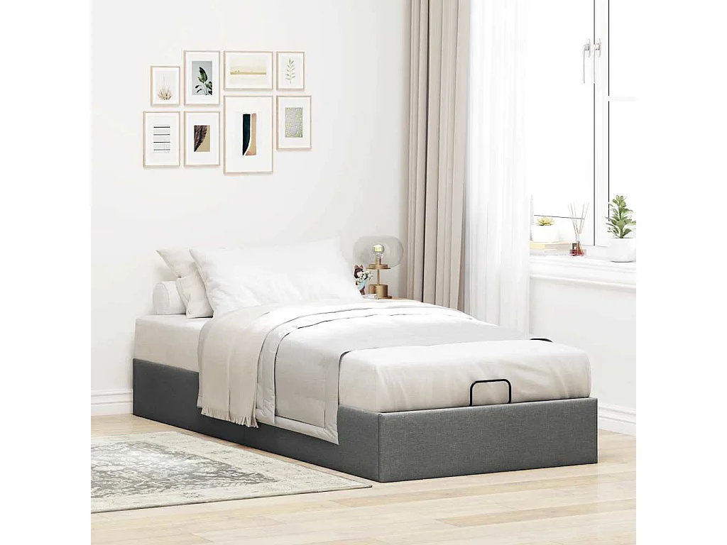 Lit simple | Lit adulte, enfant | Cadre de lit ottoman gris foncé 90x200 cm tissu
