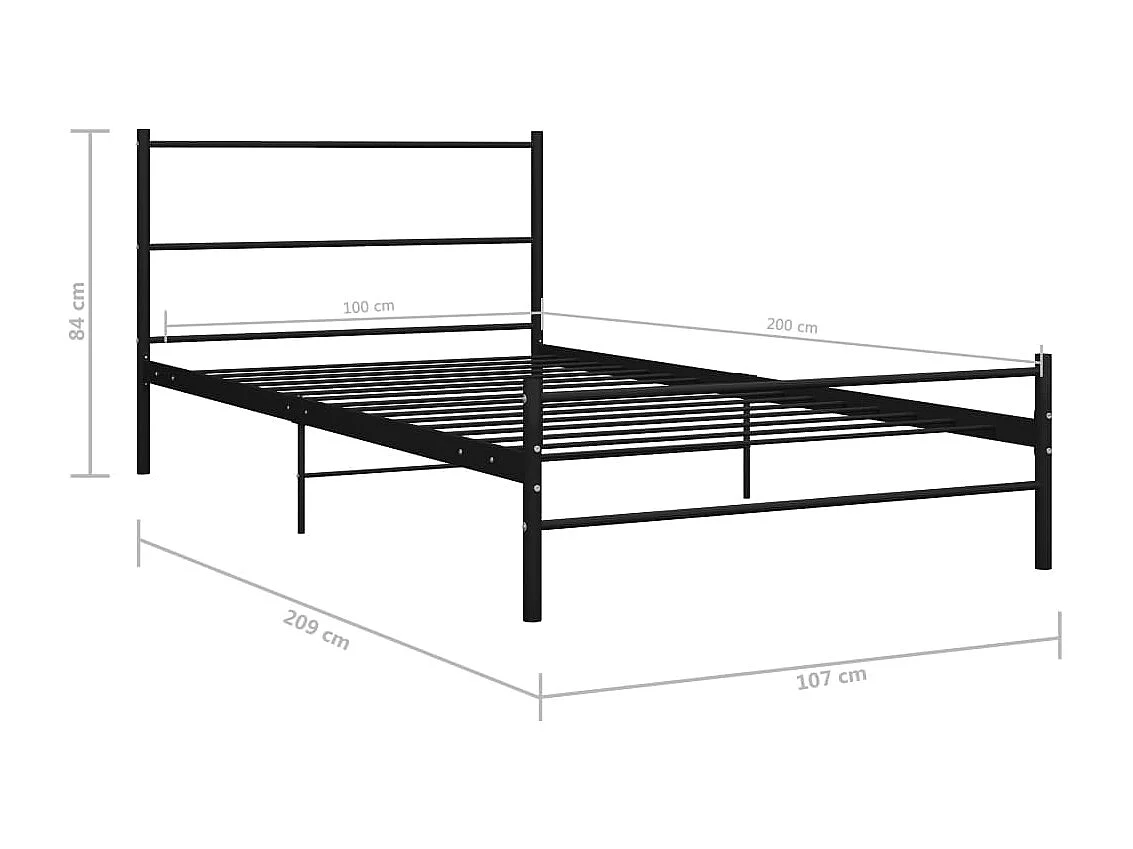Lit simple | Lit adulte, enfant | Cadre de lit noir métal 100x200 cm
