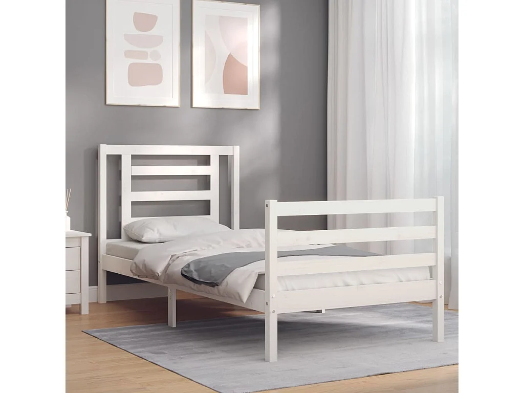 Lit simple | Lit adulte, enfant | Cadre de lit blanc bois massif 75x190 cm