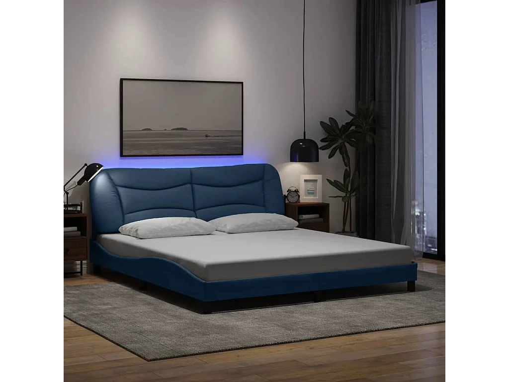 Lit double | Lit adulte | Cadre de lit avec LED bleu 180x200 cm tissu
