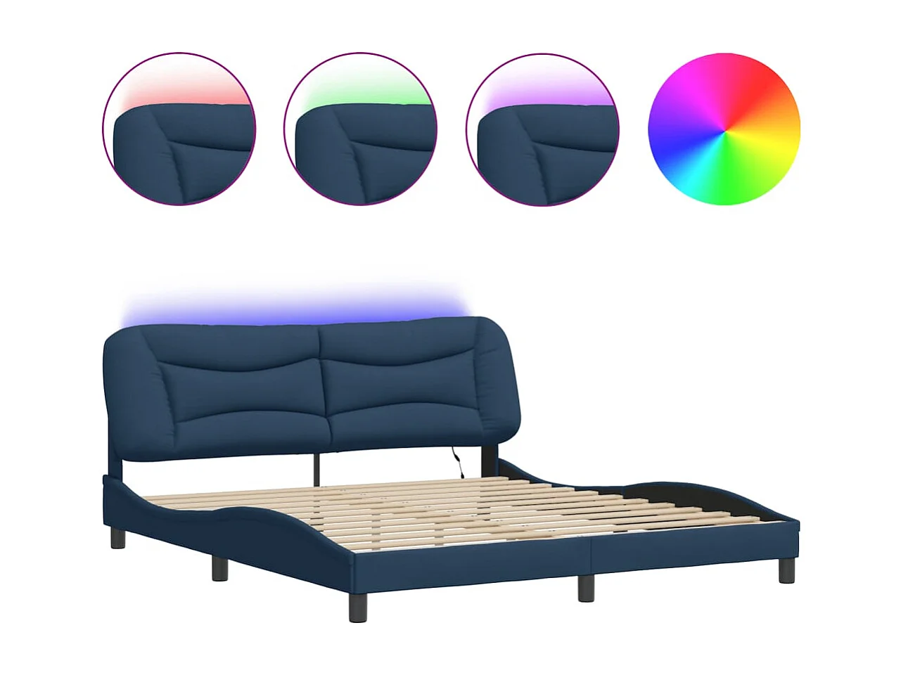 Lit double | Lit adulte | Cadre de lit avec LED bleu 180x200 cm tissu