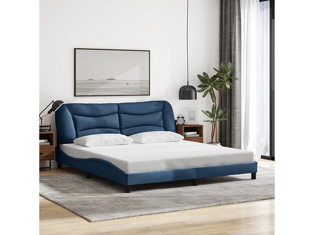 Lit double | Lit adulte | Cadre de lit avec LED bleu 180x200 cm tissu