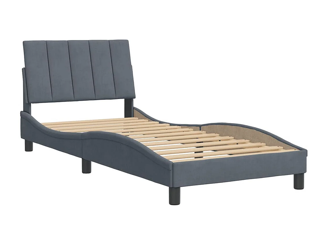 Bedframe | Eenpersoonsbed zonder matras "Hanko" 90x190 cm fluweel donkergrijs