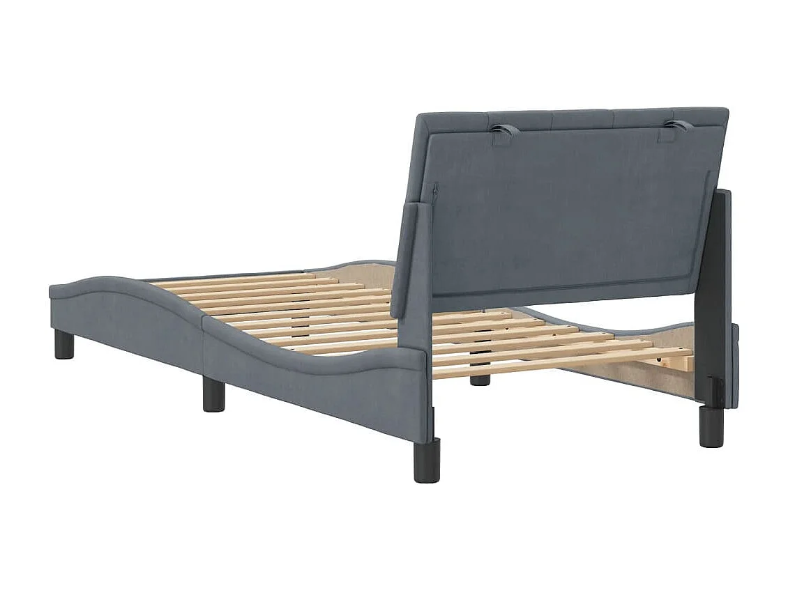 Bedframe | Eenpersoonsbed zonder matras "Hanko" 90x190 cm fluweel donkergrijs