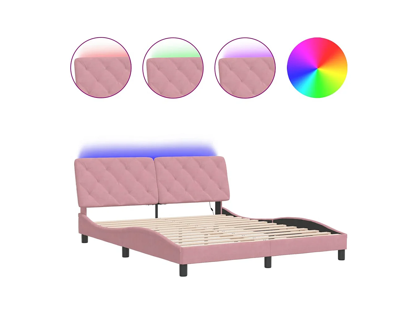 Lit double | Lit adulte | Cadre de lit avec LED rose 160x200 cm velours
