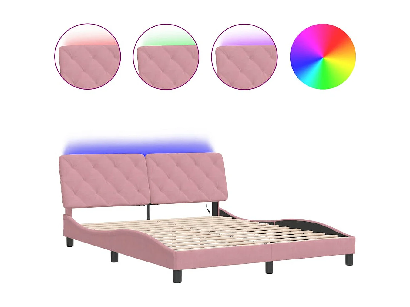 Lit double | Lit adulte | Cadre de lit avec LED rose 160x200 cm velours