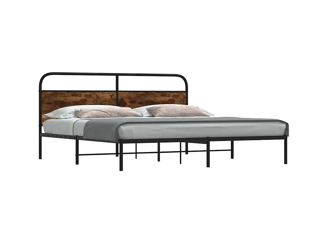 Letto per adulti | Letto matrimoniale | Giroletto senza Materaso in Metallo Rovere Fumo 193x203 cm