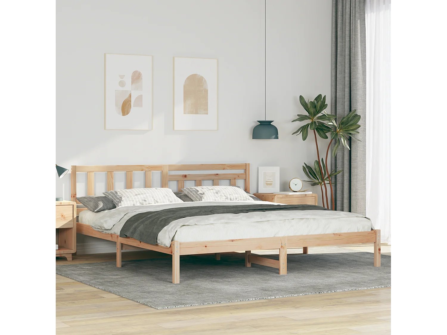 Lit double | Lit adulte | Cadre de lit Marron 200x200 cm Bois massif en pin