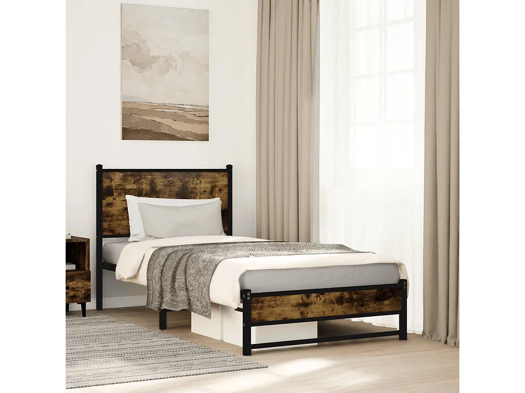 Letto per adulti | Letto singolo | Giroletto senza Materaso in Metallo Rovere Fumo 80x200 cm