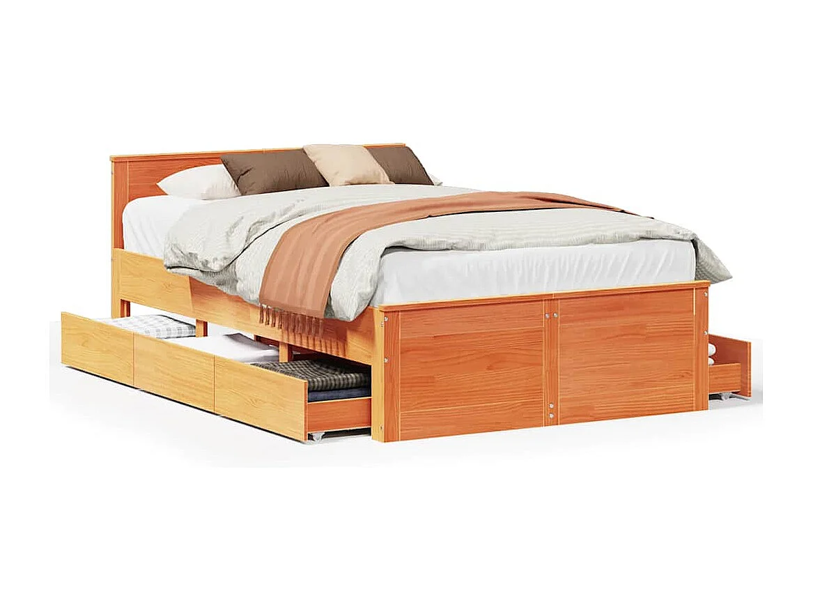 Lit double | Lit adulte | Cadre de lit avec tête de lit brun cire 135x190 cm