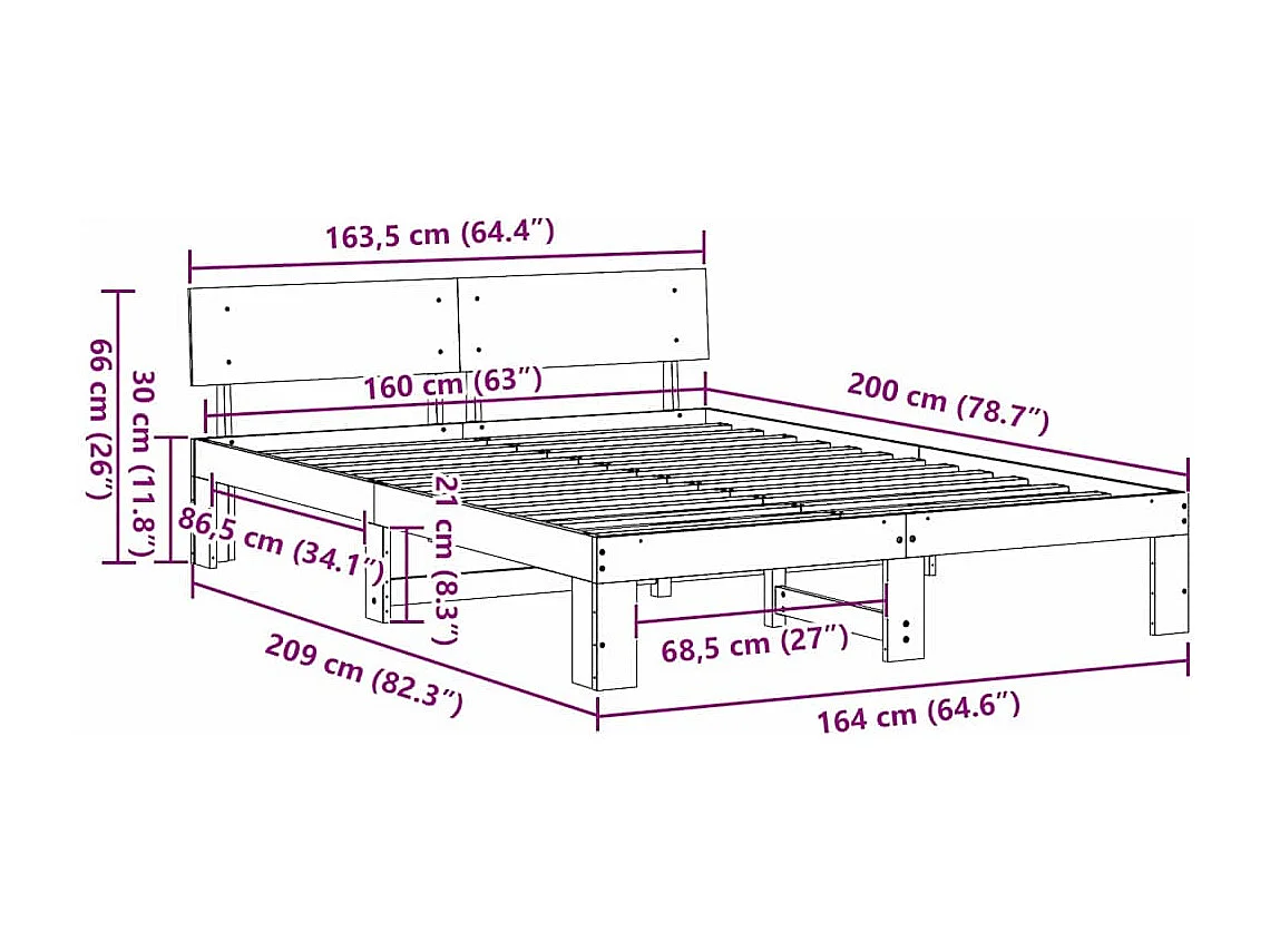Lit double | Lit adulte | Cadre de lit Marron 160x200 cm Bois de pin massif
