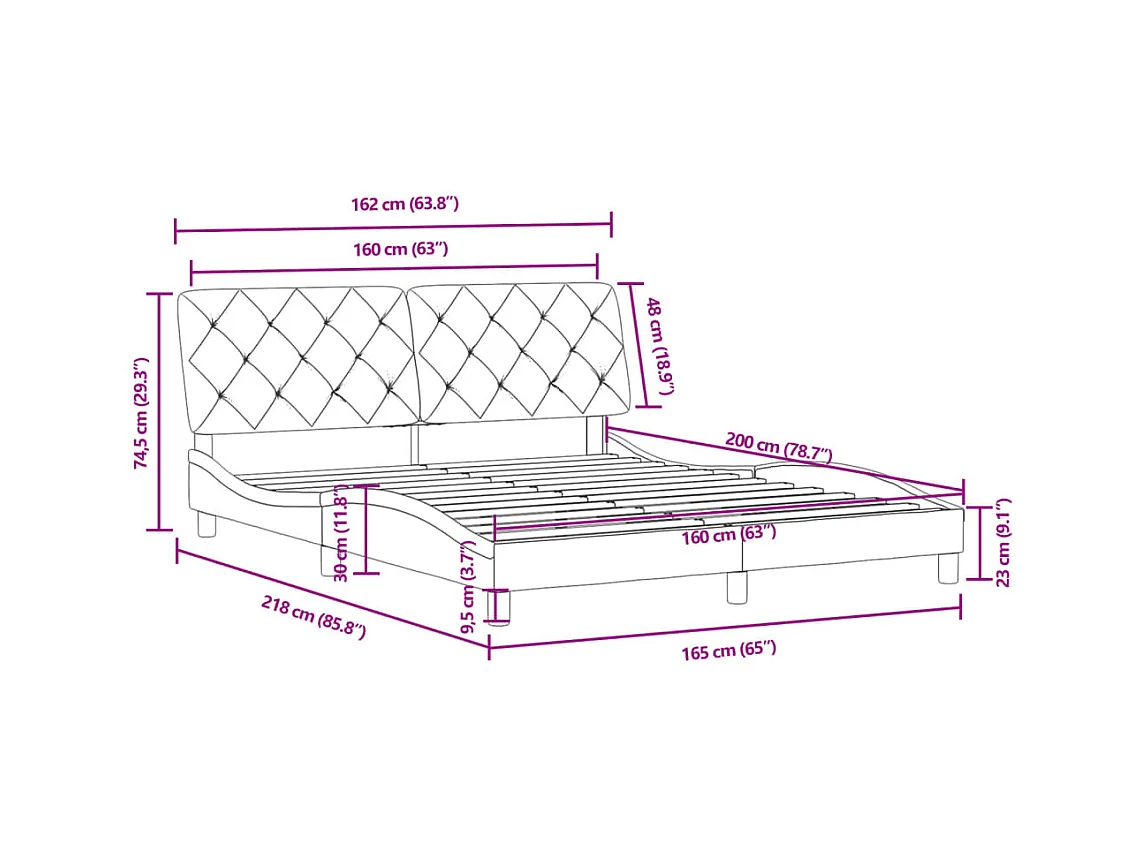 Lit double | Lit adulte | Cadre de lit bleu 160x200 cm velours