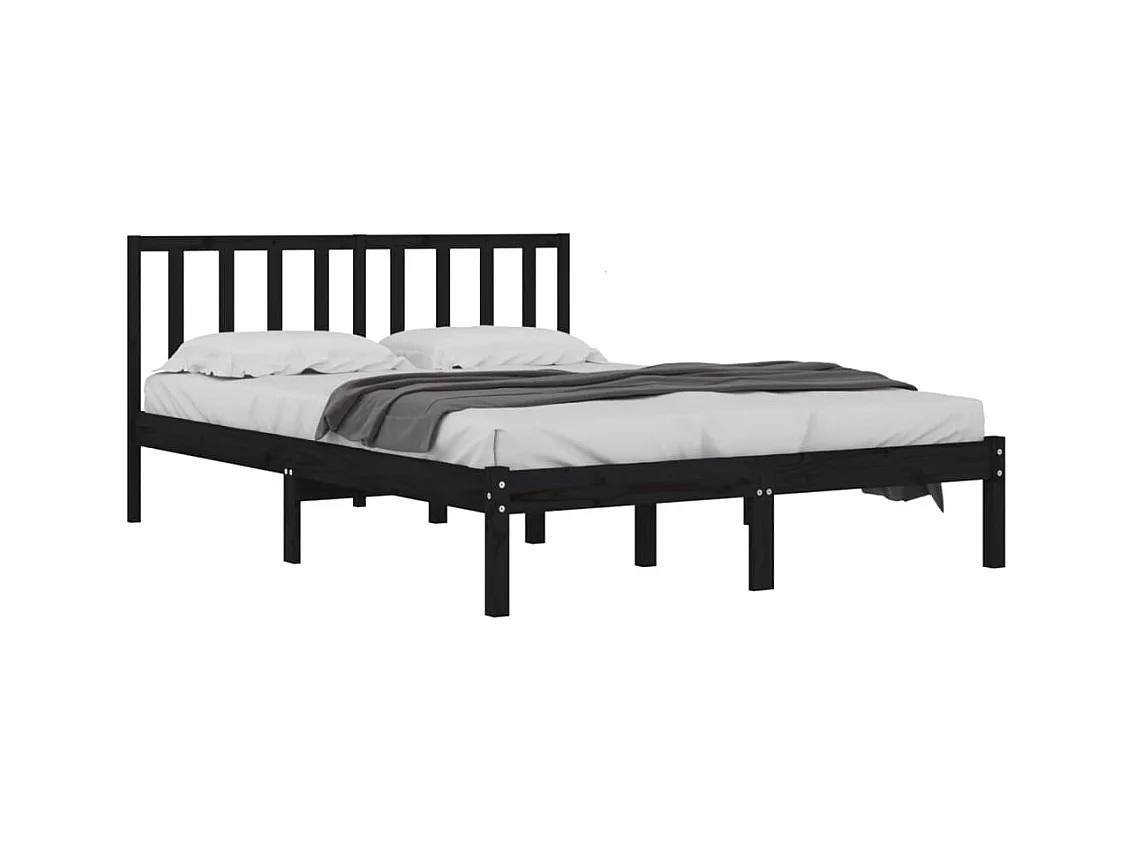 Lit double | Lit adulte | Cadre de lit noir bois de pin massif 140x190 cm