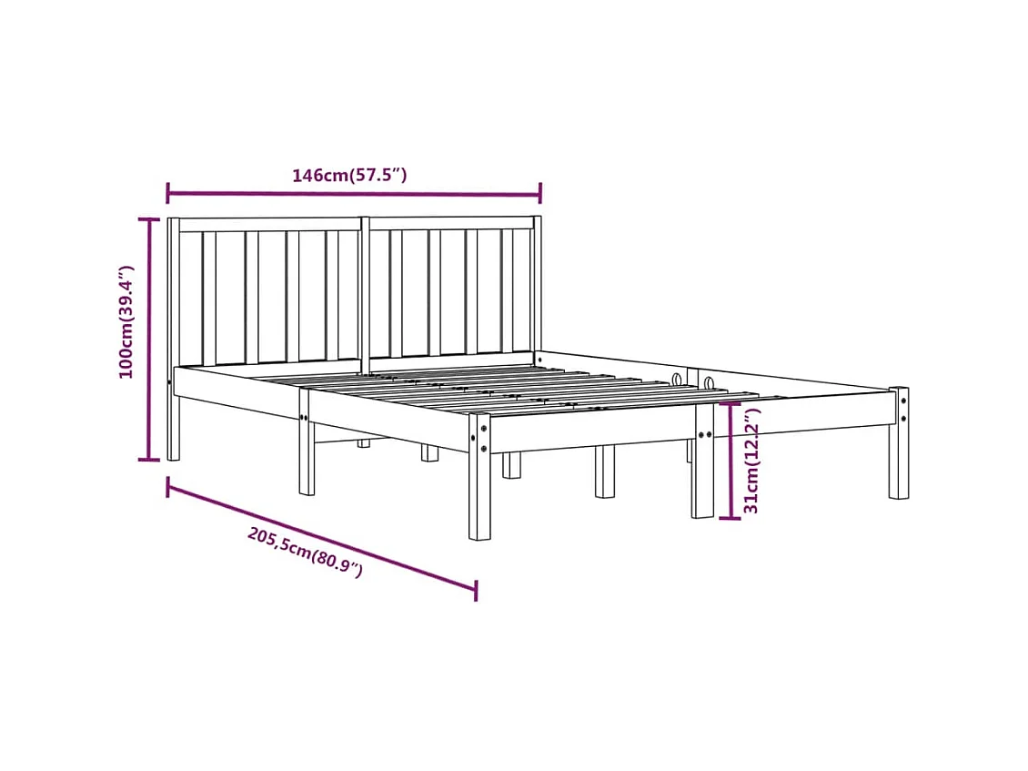 Lit double | Lit adulte | Cadre de lit noir bois de pin massif 140x190 cm