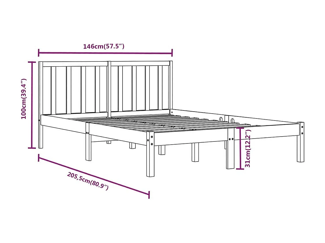 Lit double | Lit adulte | Cadre de lit noir bois de pin massif 140x190 cm