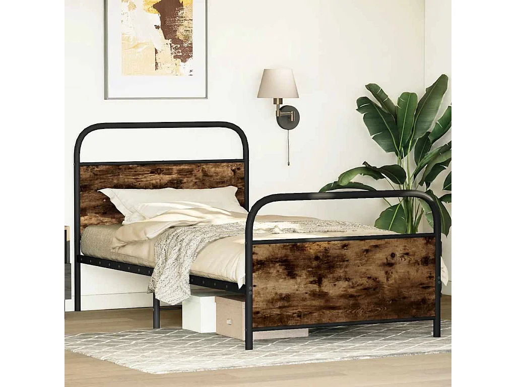 Letto per adulti | Letto singolo | Giroletto senza Materasso Rovere Fumo 100x190 cm in Truciolato