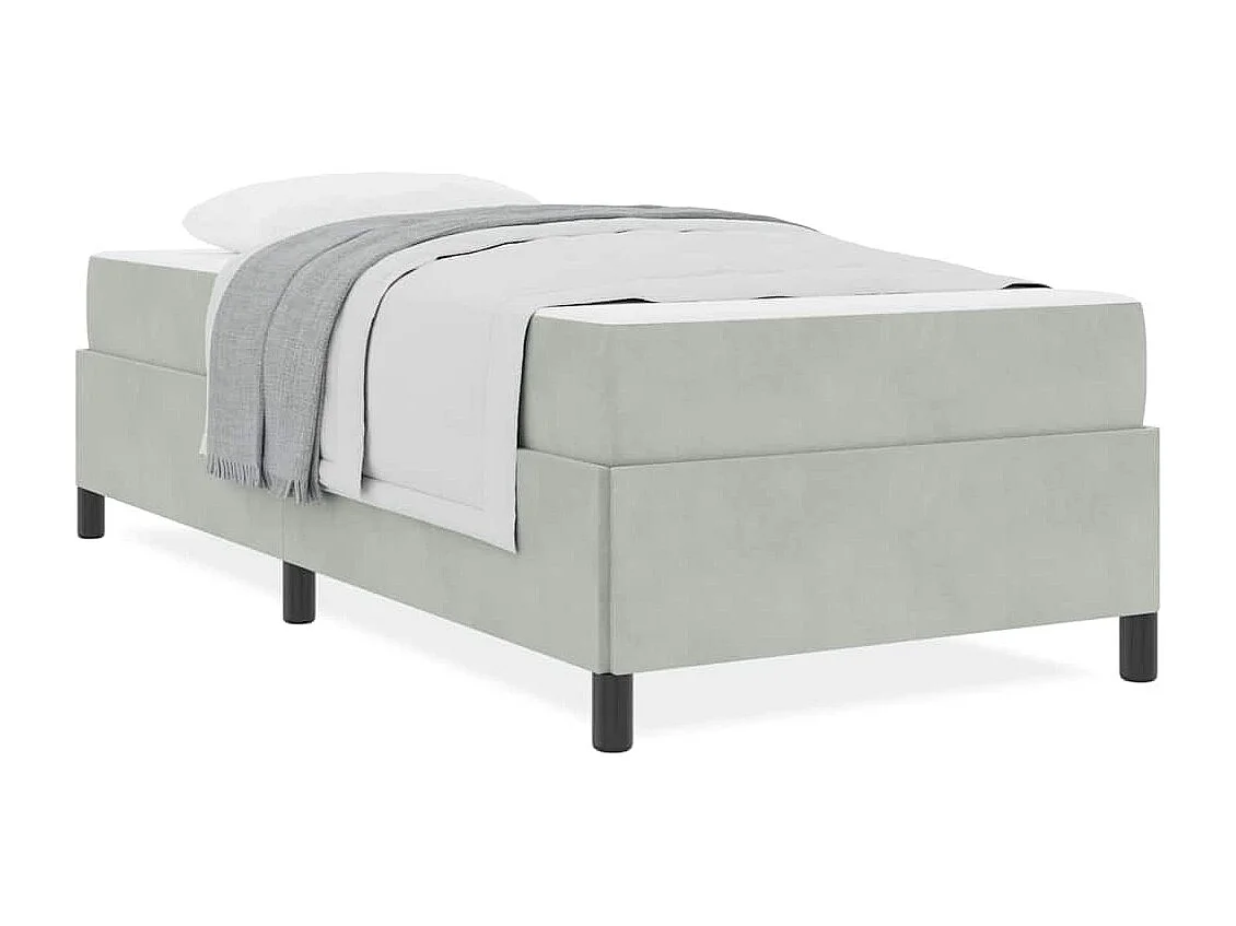 Lit simple | Lit adulte, enfant | Cadre de lit Gris clair gris et blanc 90x190 cm Velours