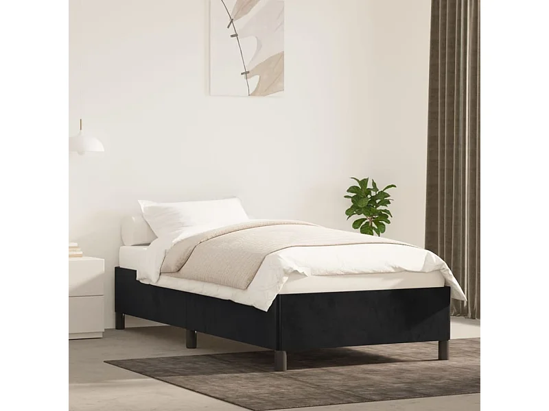 Lit simple | Lit adulte, enfant | Cadre de lit noir 90x200 cm velours