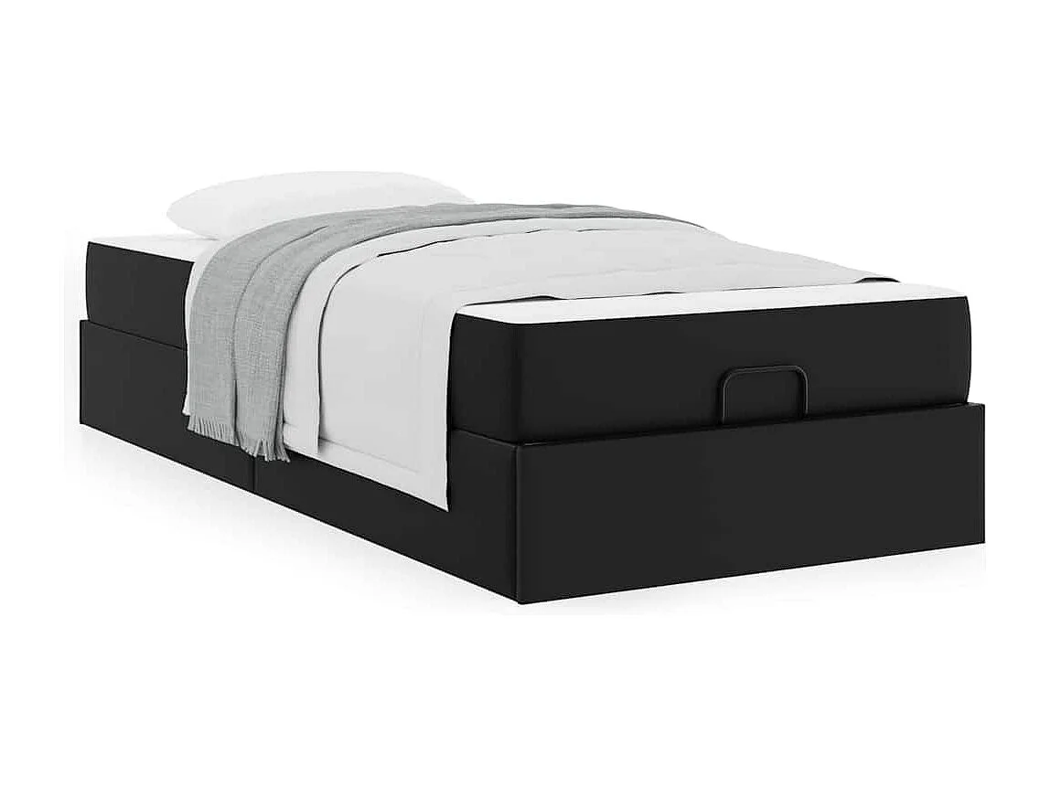 Lit simple | Lit adulte, enfant | Cadre de lit avec matelas Noir 80x200 cm Faux cuir