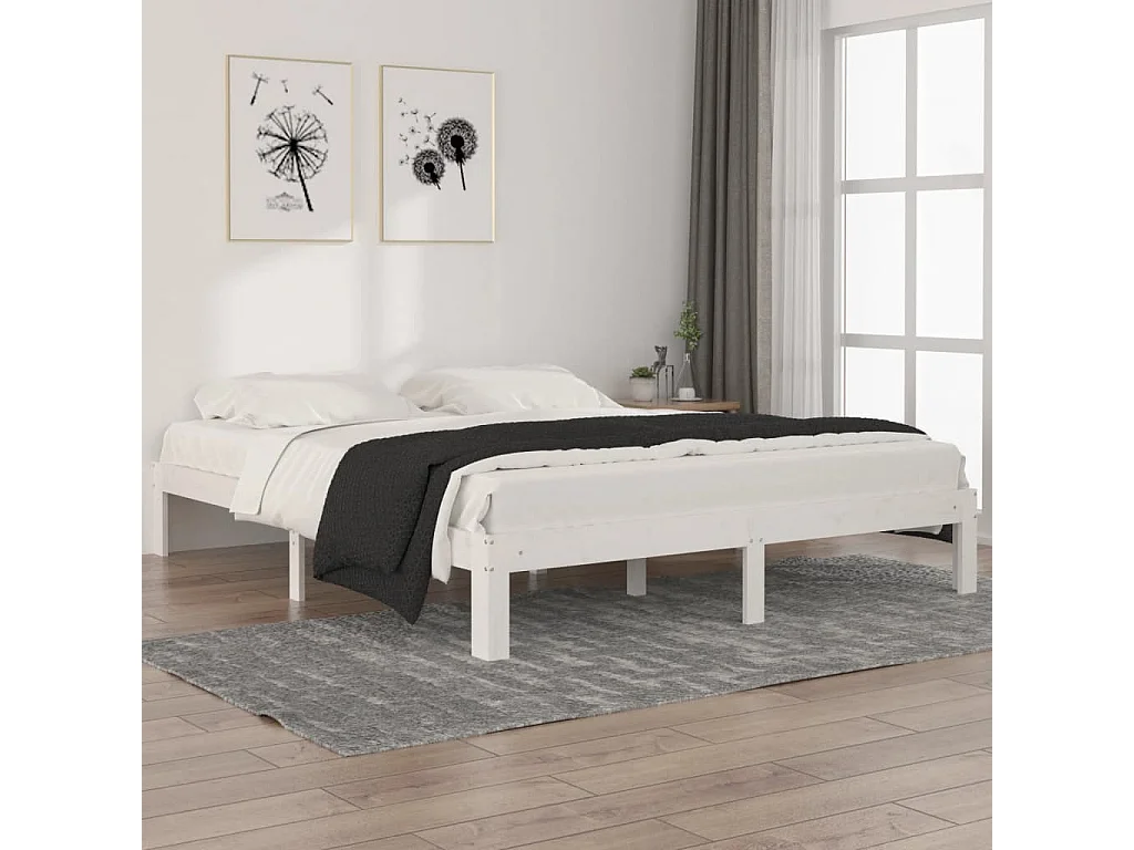Lit double | Lit adulte | Cadre de lit blanc bois de pin massif 160x200 cm