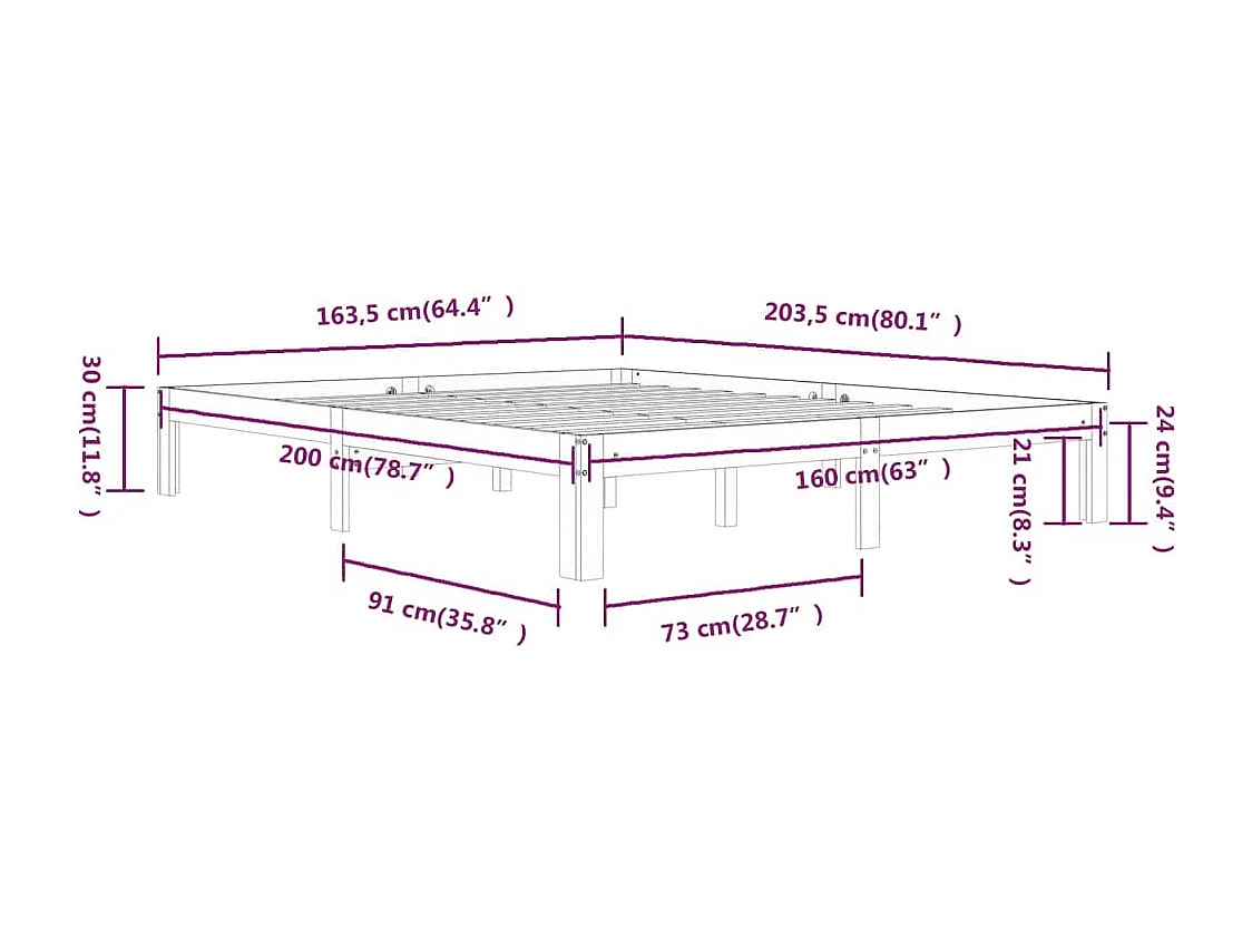 Lit double | Lit adulte | Cadre de lit blanc bois de pin massif 160x200 cm