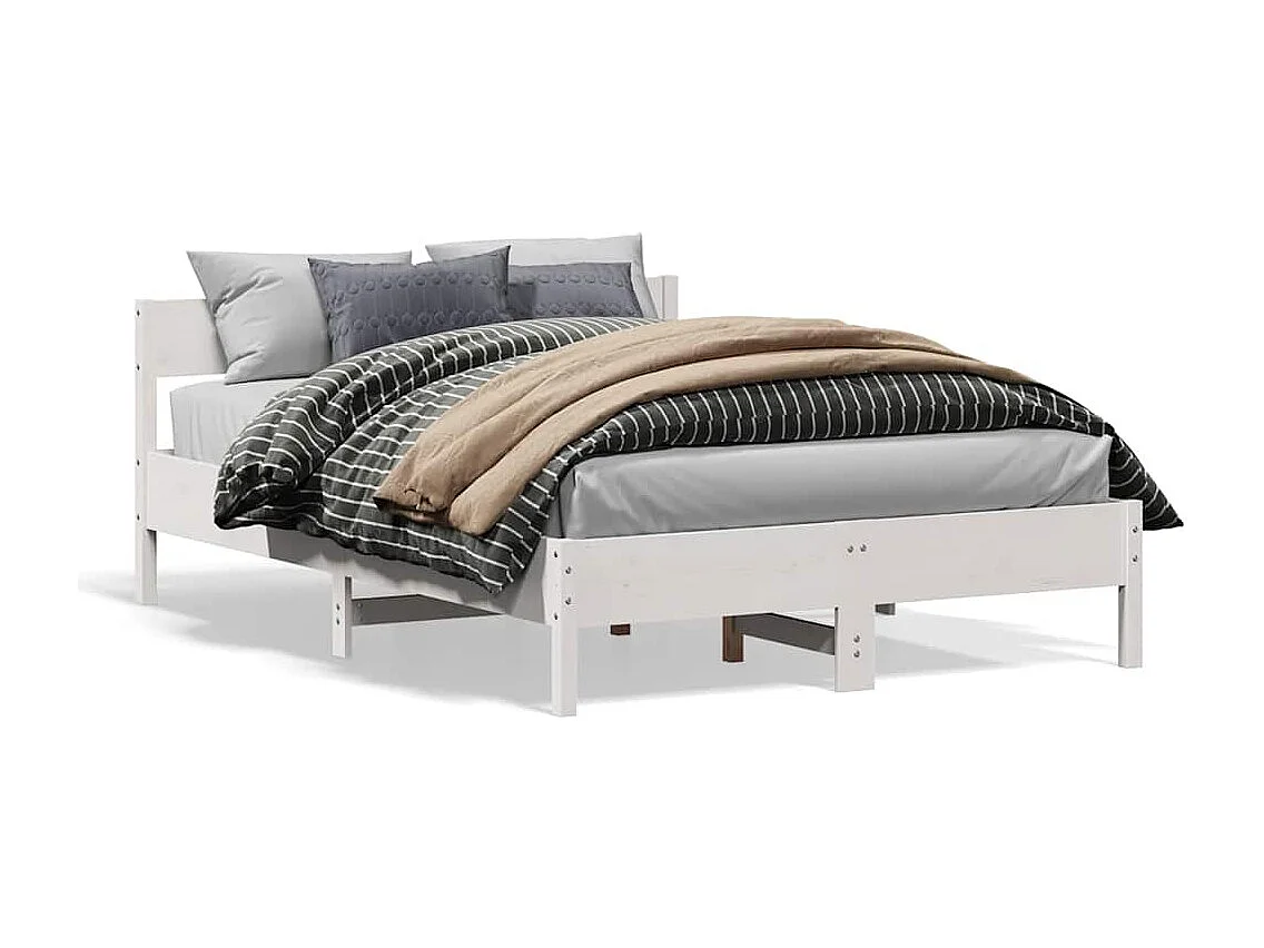 Lit double | Lit adulte | Cadre de lit blanc 140x200 cm bois de pin massif