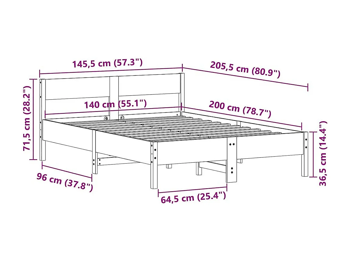 Lit double | Lit adulte | Cadre de lit blanc 140x200 cm bois de pin massif