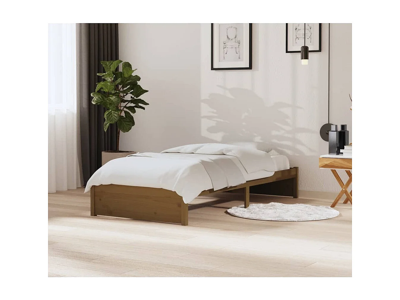 Lit simple | Lit adulte, enfant | Cadre de lit marron miel bois massif 90x200 cm