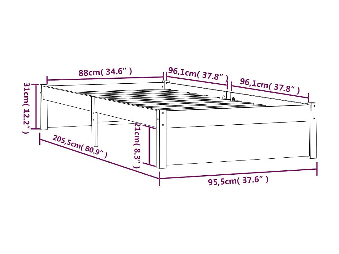 Lit simple | Lit adulte, enfant | Cadre de lit marron miel bois massif 90x200 cm