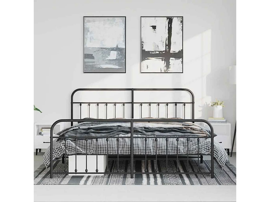 Lit double | Lit adulte | Cadre de lit métal avec pied de lit noir 193x203cm