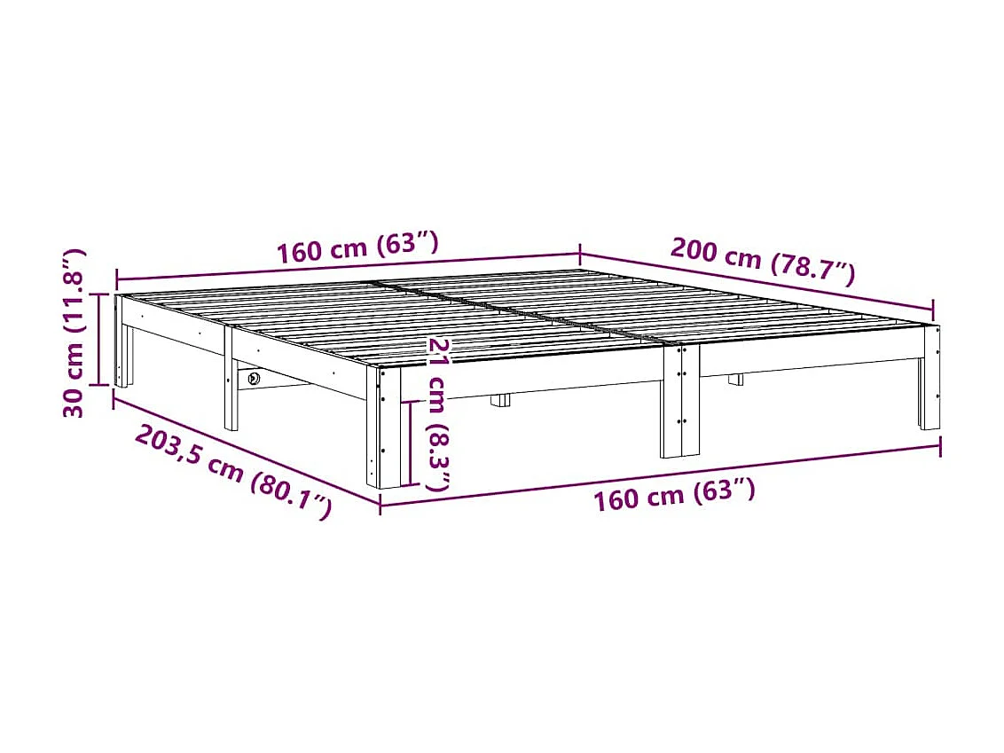 Letto per adulti | Letto matrimoniale | Giroletto senza Materasso Bianco 160x200 cm Legno Massello Pino