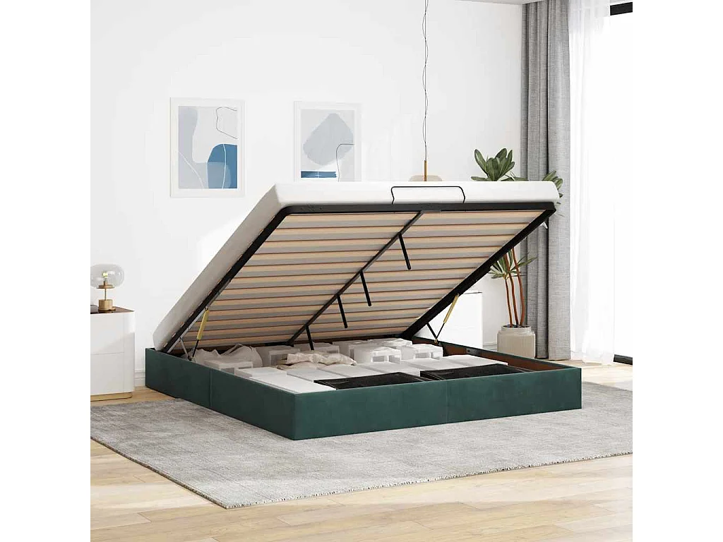 Lit double | Lit adulte | Cadre de lit ottoman vert foncé 160x200 cm velours