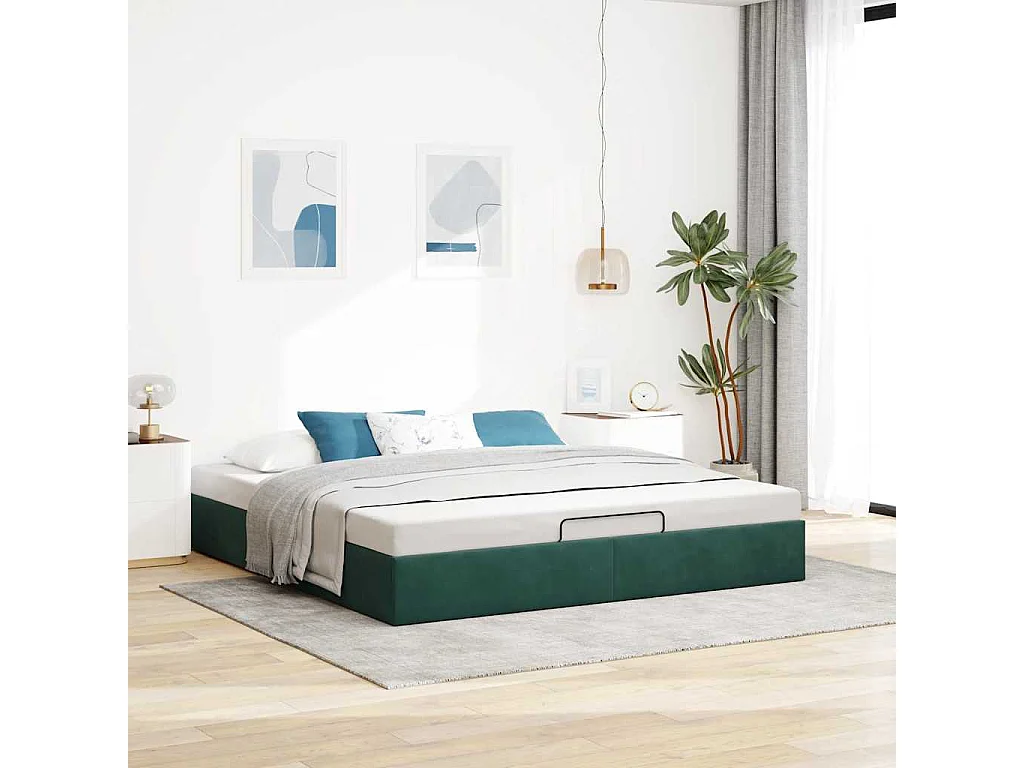 Lit double | Lit adulte | Cadre de lit ottoman vert foncé 160x200 cm velours