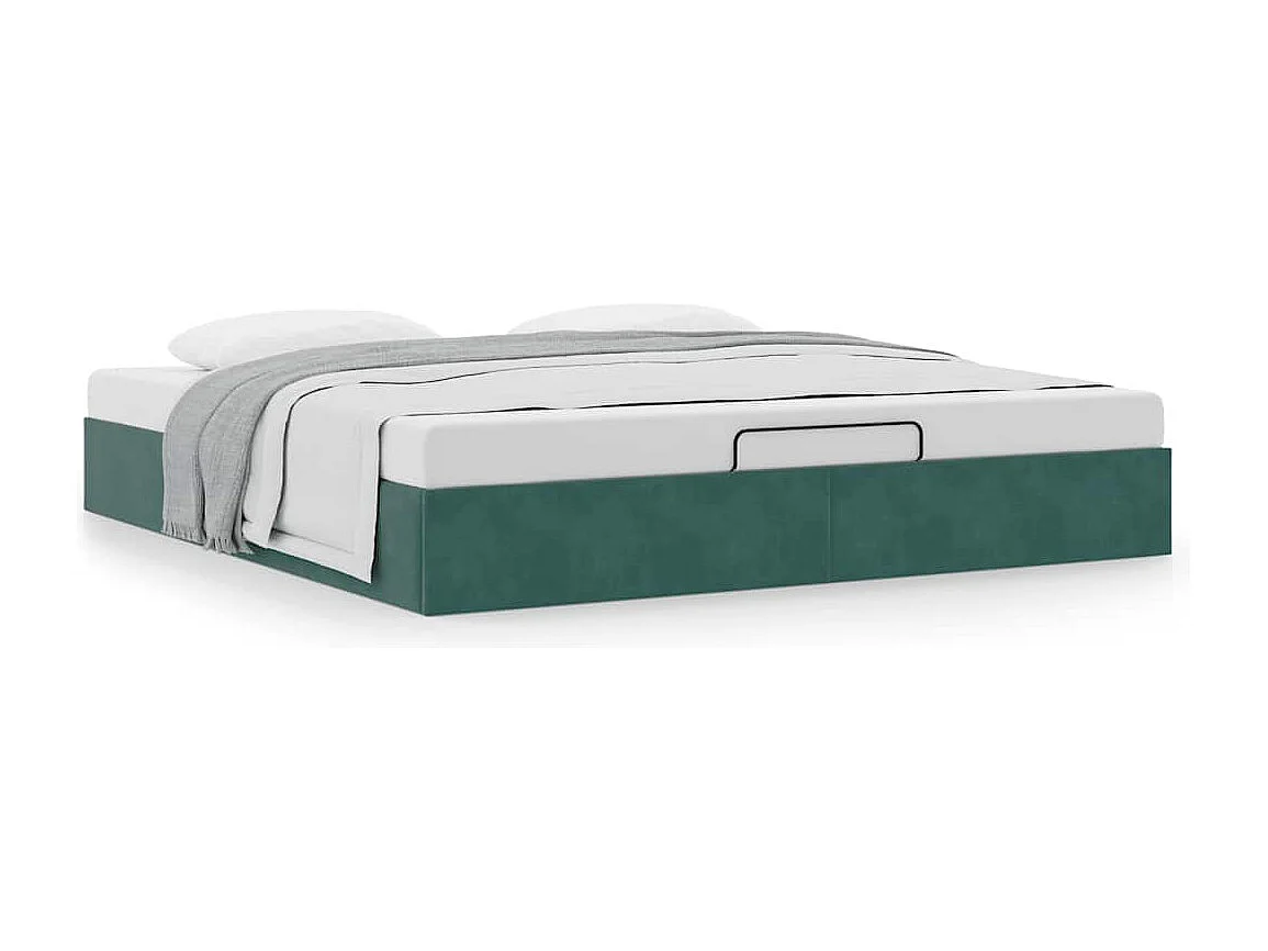 Lit double | Lit adulte | Cadre de lit ottoman vert foncé 160x200 cm velours