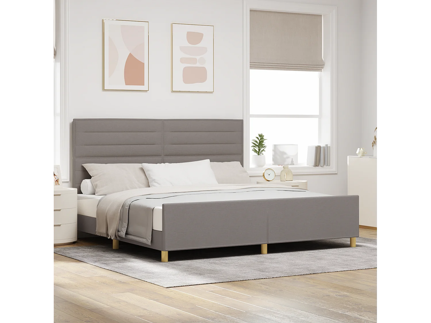 Lit double | Lit adulte | Cadre de lit avec tête de lit Taupe 200x200 cm tissu