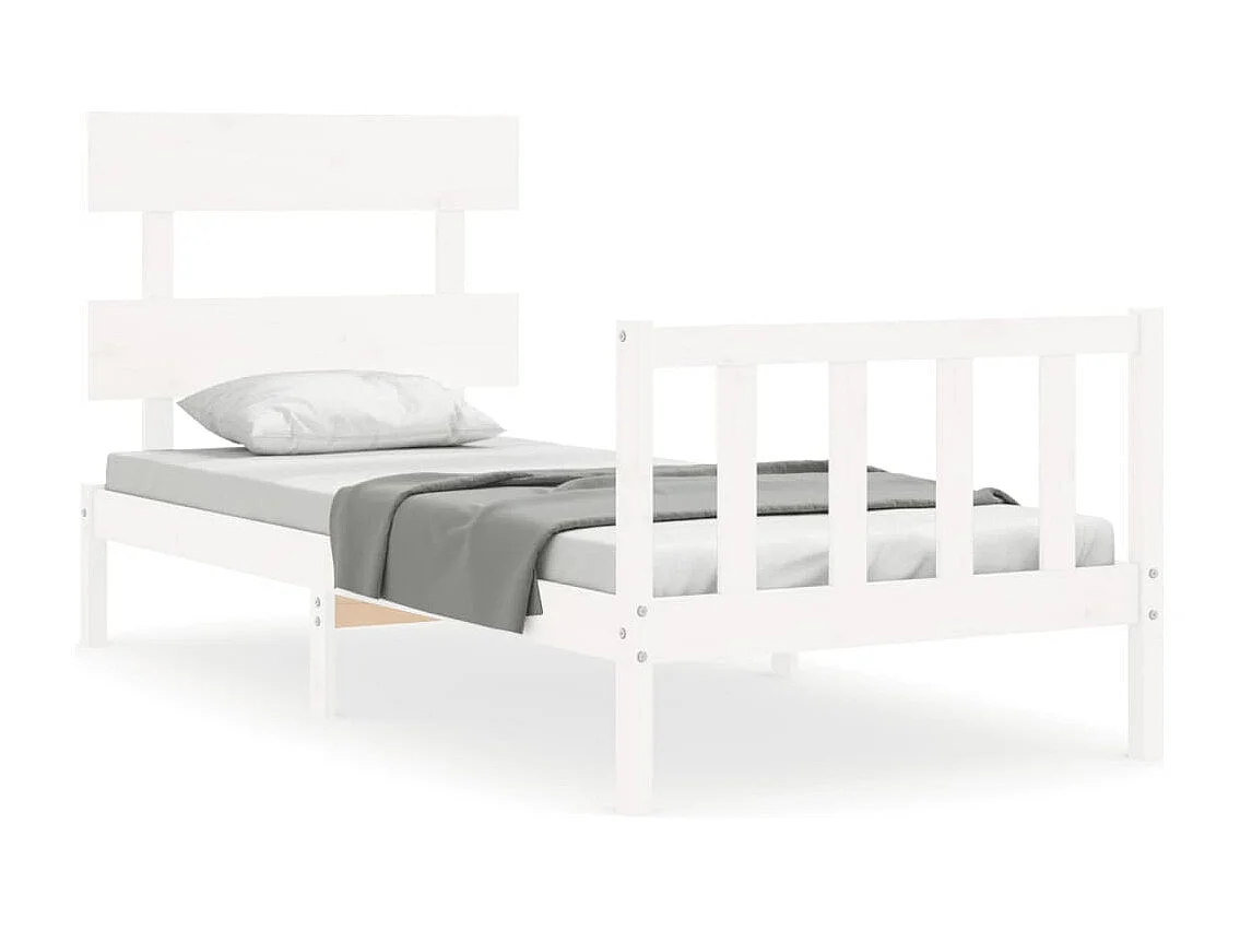Lit simple | Lit adulte, enfant | Cadre de lit blanc bois de pin massif 90x190 cm